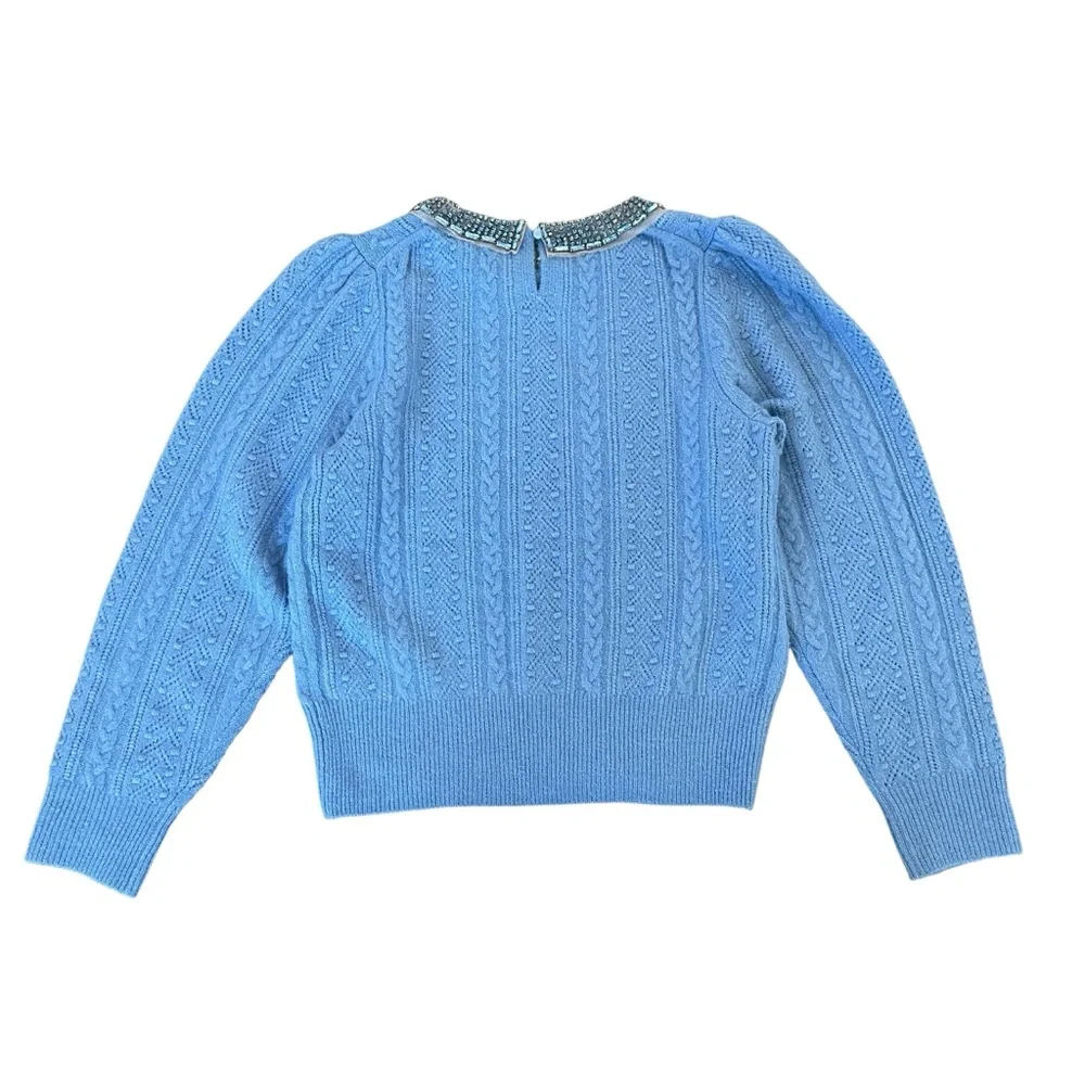J.Crew Pointelle Cable-Knit Crewneck Sweater with Beaded Collar NWT Size M